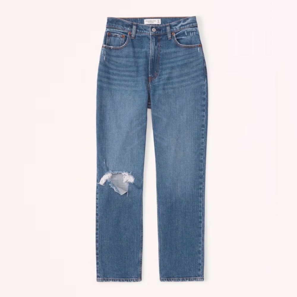 Abercrombie Fitch Ankle Straight Ultra High Rise med wash mild distress jeans 4R